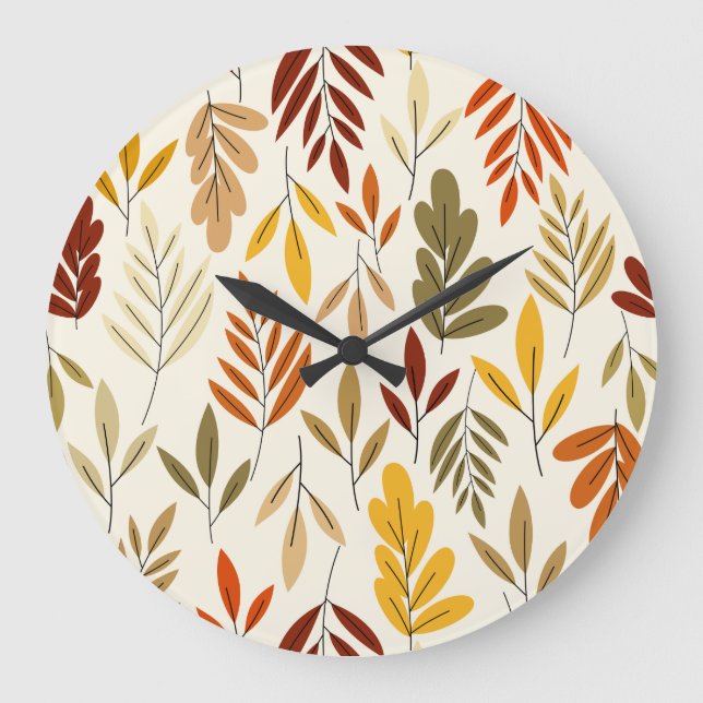Cute Cozy Fall Leaves Pattern Große Wanduhr (Vorderseite)