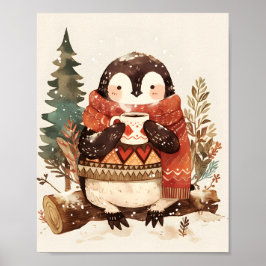 Cute Cozy Penguin Winter Nursery Wall Art Print  Poster