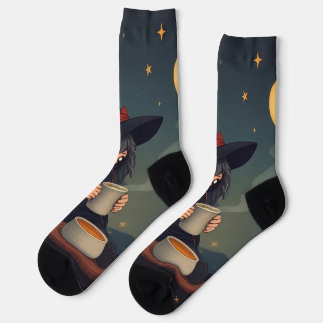 Cute Cozy Witch Coffee Socks – Halloween Magic Socken (Linkes Detail)