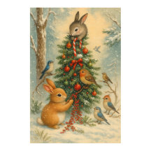 Cute cozy woodland christmas bunny festive
