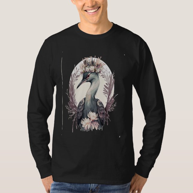 Cute Crane Bird Flower Crown Floral Birding T-Shirt (Vorderseite)