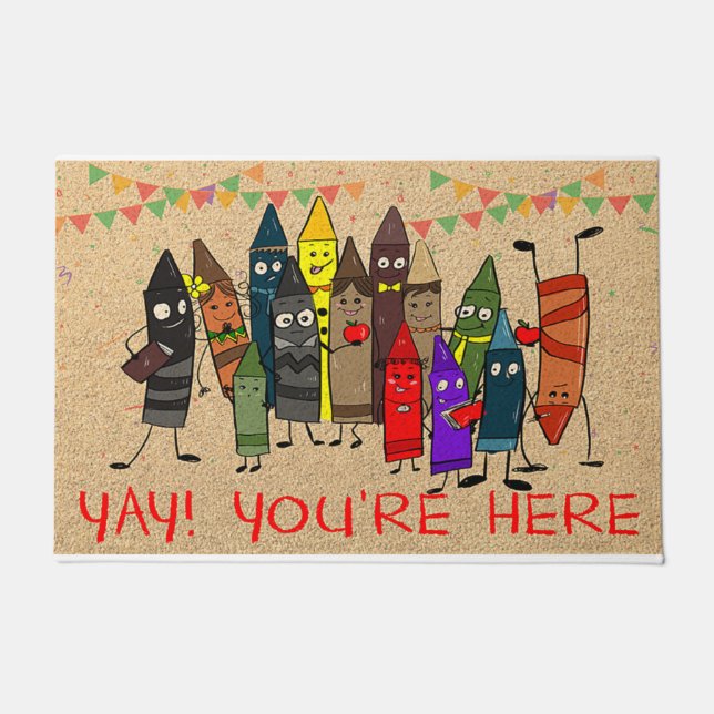 Cute Crayons In Class Mat, You're Here Fußmatte (Vorderseite)