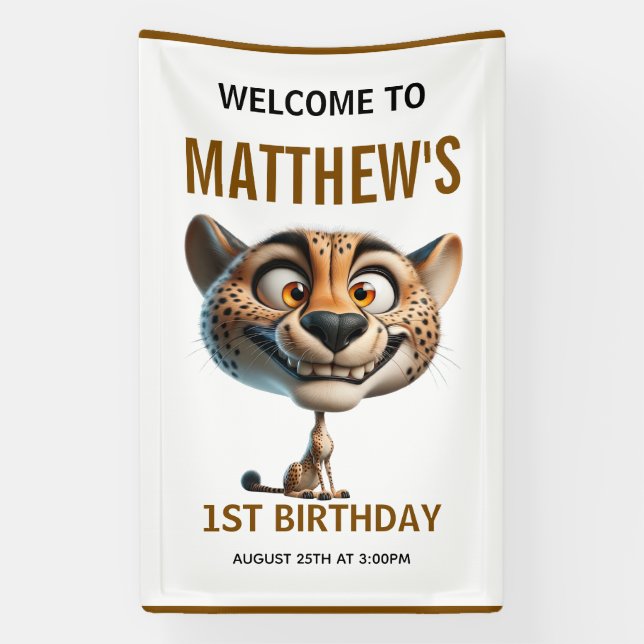 Cute Crazy Cheetah Farm Theme 1st Birthday Banner (Vertikal)