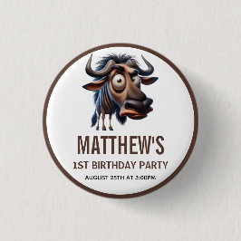 Cute Crazy Cheetah Farm Theme 1st Birthday Button