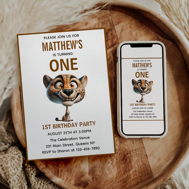 Cute Crazy Cheetah Farm Theme 1st Birthday Einladung (Cute Crazy Cheetah Farm Theme 1st Birthday Invitation
)