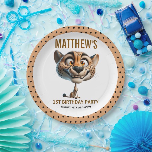 Cute Crazy Cheetah Farm Theme 1st Birthday Pappteller (Party)
