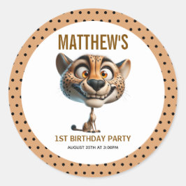Cute Crazy Cheetah Farm Theme 1st Birthday Runder Aufkleber