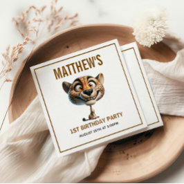 Cute Crazy Cheetah Farm Theme 1st Birthday Serviette