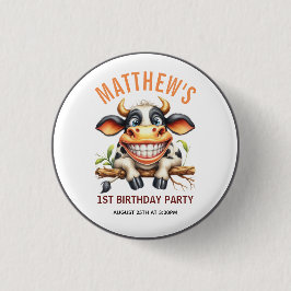Cute Crazy Cow Farm Theme 1st Birthday Button