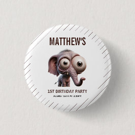 Cute Crazy elephant Farm Theme 1st Birthday Button
