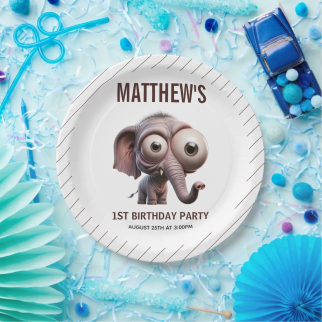 Cute Crazy elephant Farm Theme 1st Birthday Pappteller (Party)