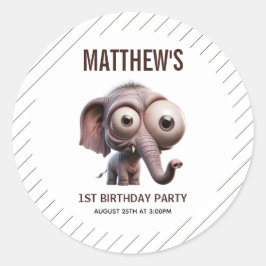 Cute Crazy elephant Farm Theme 1st Birthday Runder Aufkleber