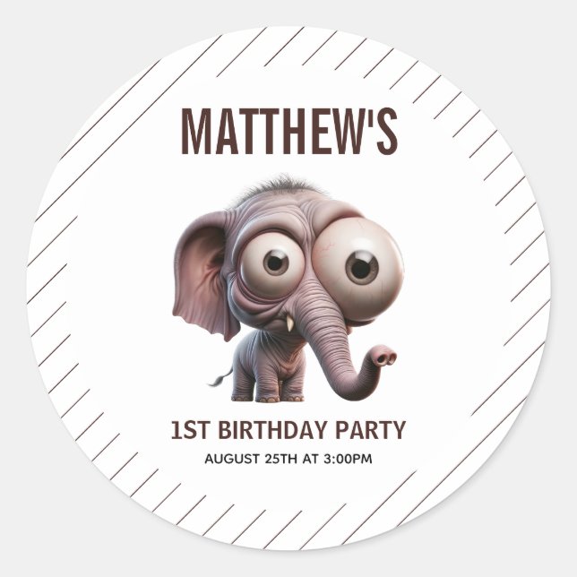 Cute Crazy elephant Farm Theme 1st Birthday Runder Aufkleber (Vorderseite)