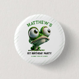 Cute Crazy Frog Farm Theme 1st Birthday Button