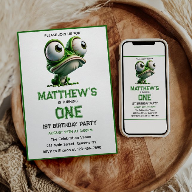 Cute Crazy Frog Farm Theme 1st Birthday  Einladung (Cute Crazy Frog Farm Theme 1st Birthday Invitation
)