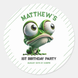 Cute Crazy Frog Farm Theme 1st Birthday Runder Aufkleber