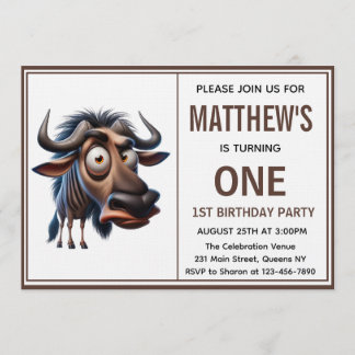 Cute Crazy wildebeest =Theme 1st Birthday photo Einladung