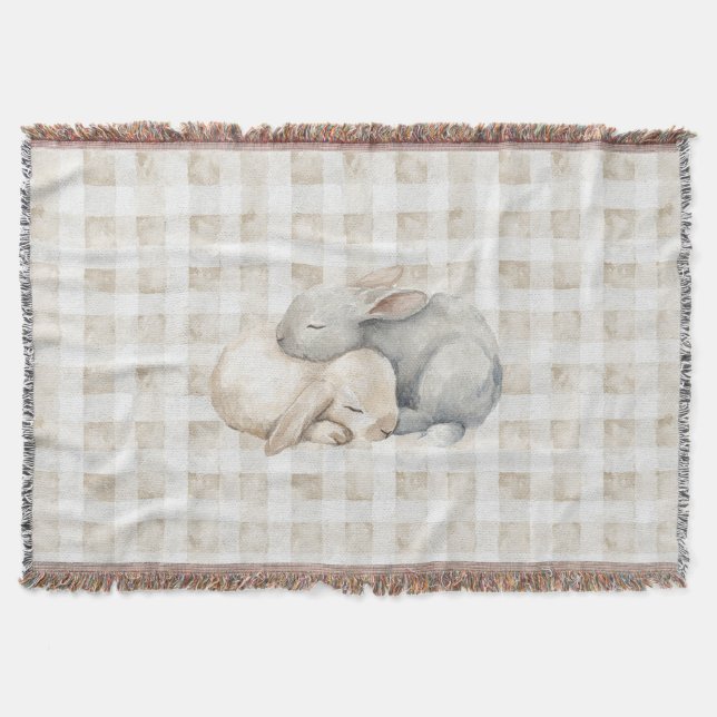 Cute Cream Grey Sleeping Bunnies Plaid Decke (Vorderseite)