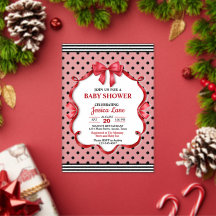 Cute Crimson Bow Baby Shower Invitation