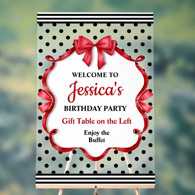 Cute Crimson Bow Birthday Acrylschild (Neutral)