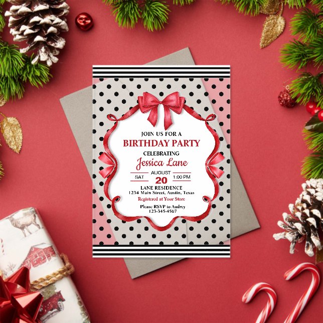 Cute Crimson Bow Birthday Invitation Acryleinladungen (Insitu (Feiertag))