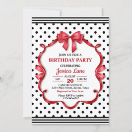 Cute Crimson Bow Birthday Invitation Einladung