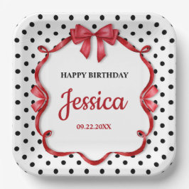 Cute Crimson Bow Birthday Pappteller