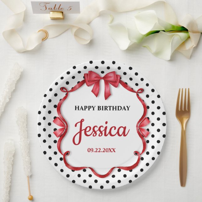 Cute Crimson Bow Birthday Pappteller (Hochzeit)