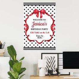 Cute Crimson Bow Birthday Poster