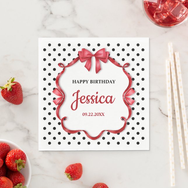 Cute Crimson Bow Birthday Serviette (Beispiel)