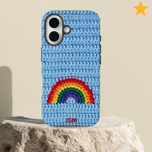 Cute Crochet Rainbow Custom Initials Monogram   iPhone 16 Hülle (Von Creator hochgeladen)