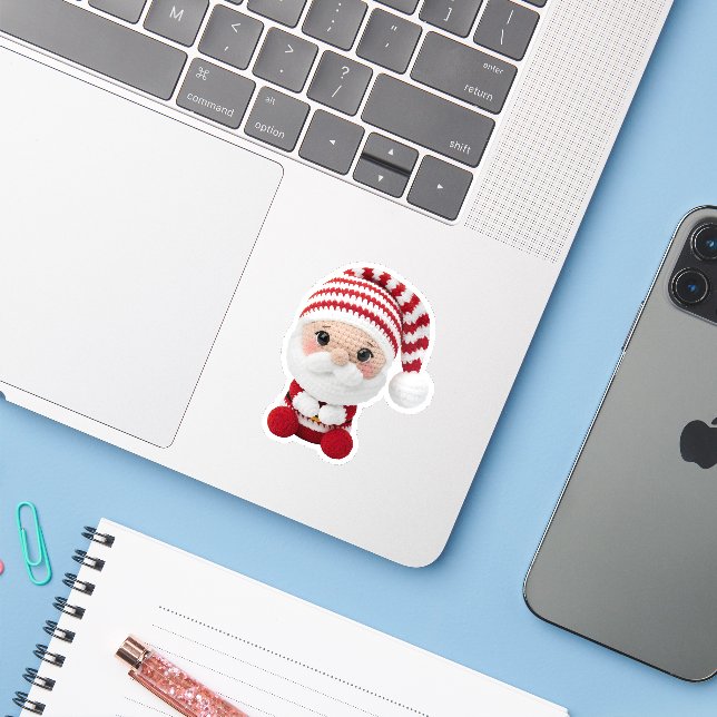 Cute Crochet Santa Christmas Sticker (Laptop mit iPhone)