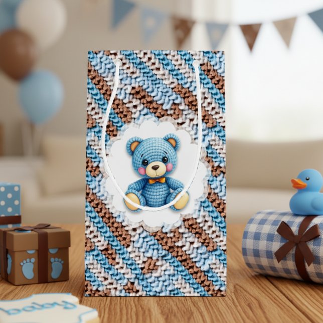 Cute Crochet Teddy Bear Blue and Brown Kleine Geschenktüte (Von Creator hochgeladen)
