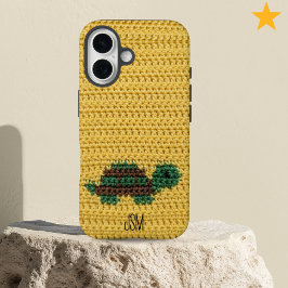 Cute Crochet Turtle Custom Initials Monogram   iPhone 16 Hülle