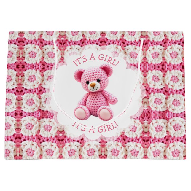 Cute Crocheted Teddy Bear Girl's Baby Shower Große Geschenktüte (Vorderseite)