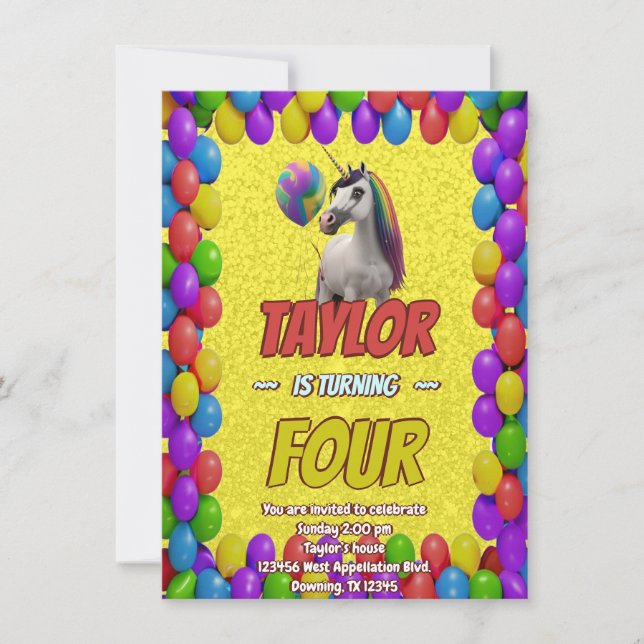 Cute Cudely Unicorn Theme Anniversaire Invitation (Devant)