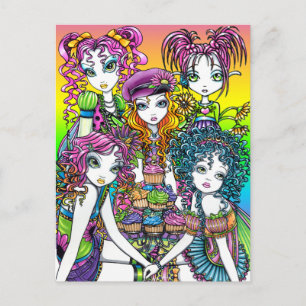 Cute Cup Cake Rainbow Fairies Party Postcard Postkarte