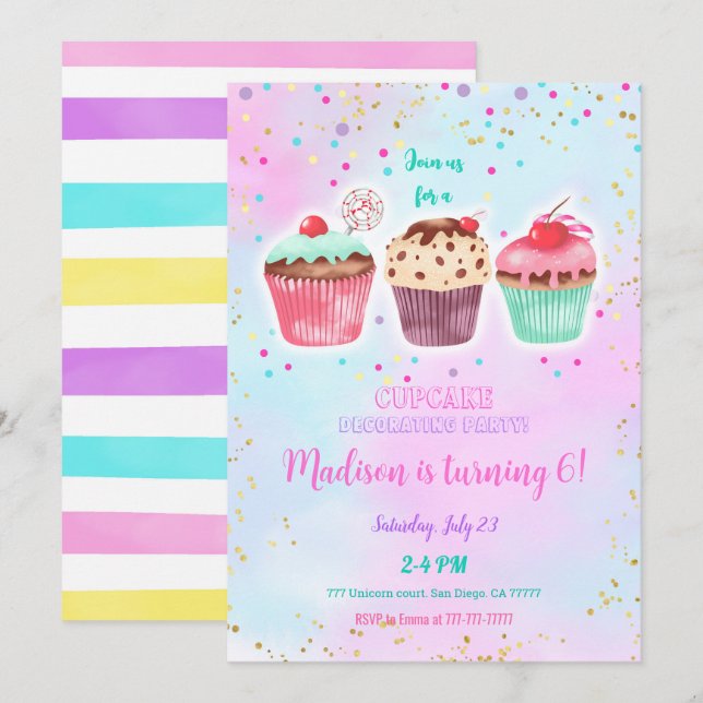 Cute Cupcake Invitation d'anniversaire (Devant / Derrière)
