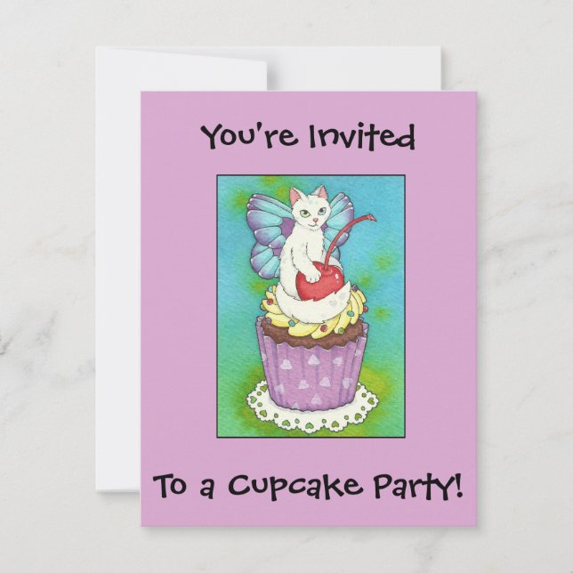 Cute Cupcake Kitty Cat Fairy Invitation d'annivers (Devant)