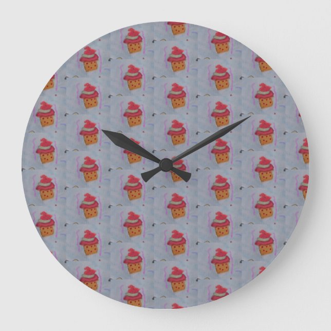 Cute Cupcakes Round Clock Große Wanduhr (Vorderseite)