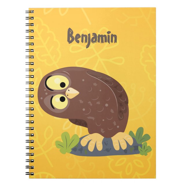 Cute curious funny brown owl cartoon illustration notizblock (Vorderseite)