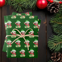 Cute Custom Baby Face Photo Elf Christmas Geschenkpapier Set