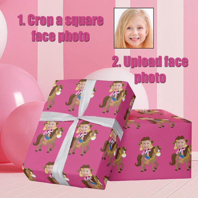Cute Custom Cowgirl Blonde Kids Face Photo Pink Geschenkpapier (Von Creator hochgeladen)