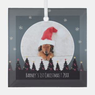 Cute Custom First Christmas Puppy Photo Template Ornament Aus Glas