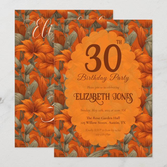 Cute Custom Lilies Themed Girl’S Birthday Einladung (Vorne/Hinten)