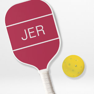 Cute Custom Monogrammed Initial Magenta Red Sports Pickleball Schläger