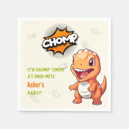 Cute Custom Orange Dinosaur Party Napkin Serviette