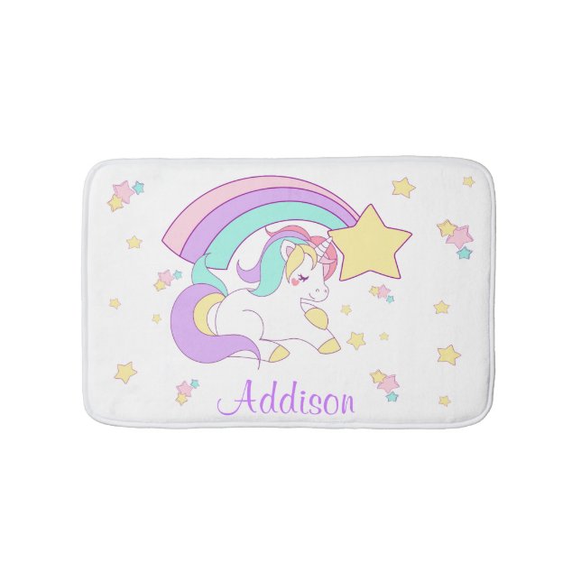 Cute Custom Personalized Magical Rainbow Unicorn Badematte (Vorderseite)