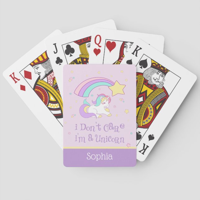 Cute Custom Personalized Magical Rainbow Unicorn Spielkarten (Rückseite)