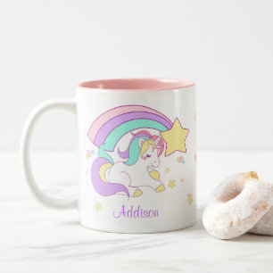 Cute Custom Personalized Magical Rainbow Unicorn Zweifarbige Tasse